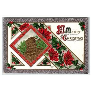 Vintage 1912 Embossed Santa Claus Christmas Postcard with Poinsettias